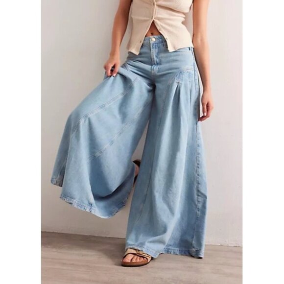 Free People Denim - Free People Pandora Wide Leg Jeans Womens 26 Boho Chic Cottagecore Hippie Retro